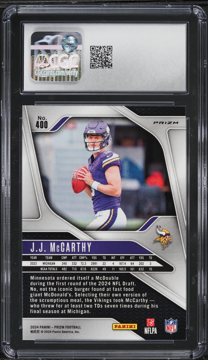 2024 Panini Prizm Silver J.J. McCarthy ROOKIE #400 CGC 8 NM-MT