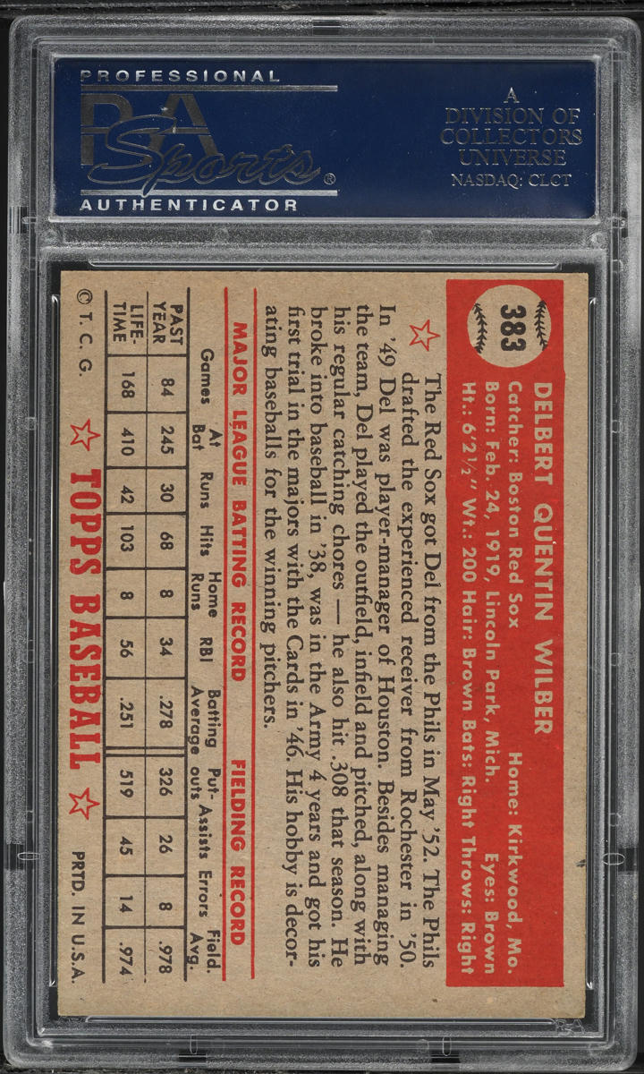 1952 Topps Del Wilber #383 PSA 8 NM-MT