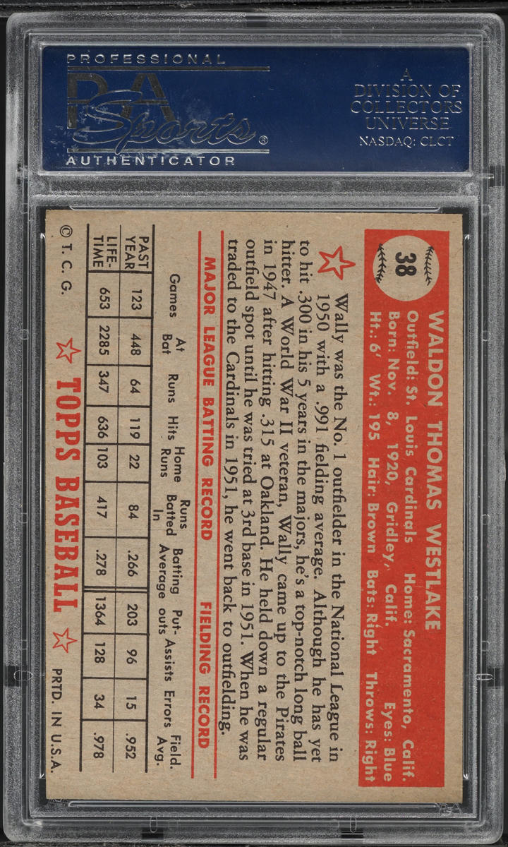 1952 Topps Wally Westlake #38 PSA 8 NM-MT