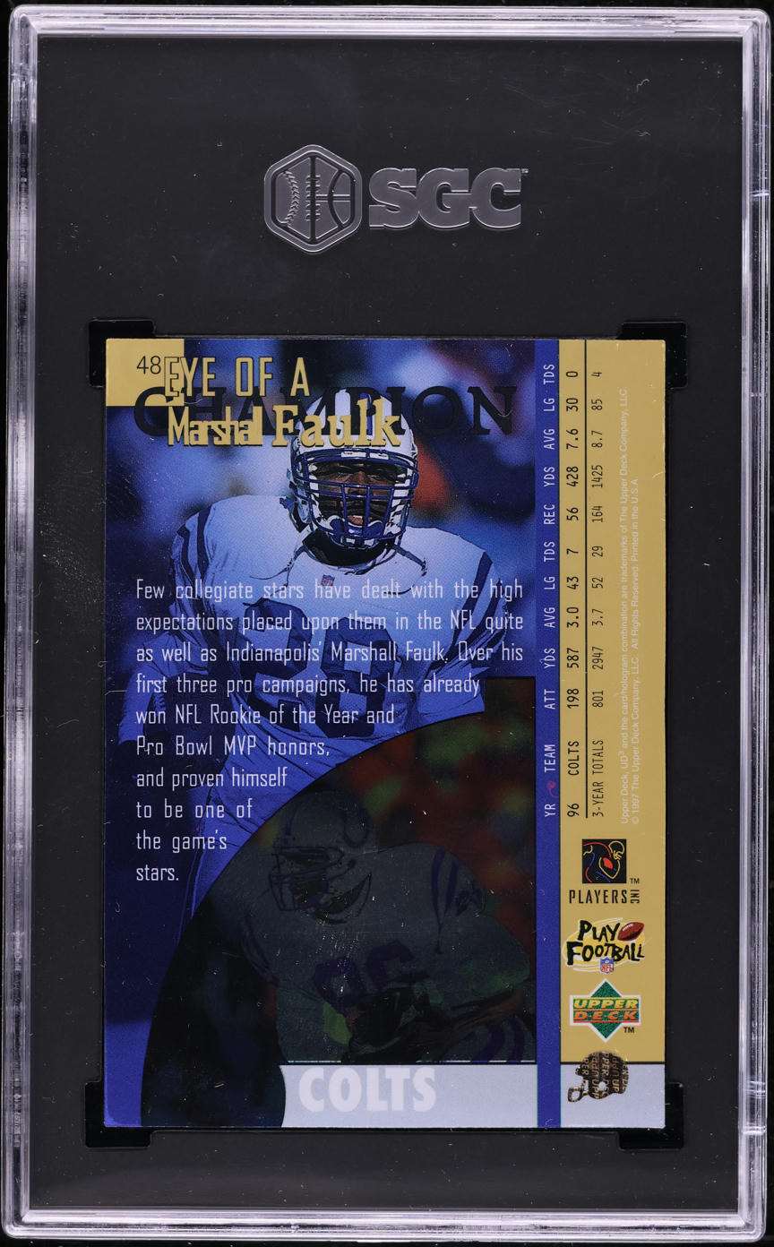 1997 Upper Deck UD3 Eye Of A Champion Marshall Faulk #48 SGC 8.5 NM-MT+