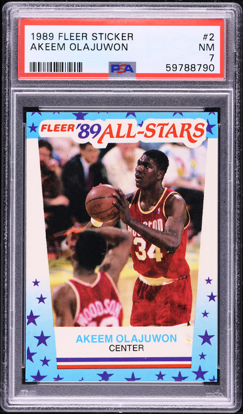 1989 Fleer Sticker Hakeem Olajuwon #2 PSA 7 NRMT