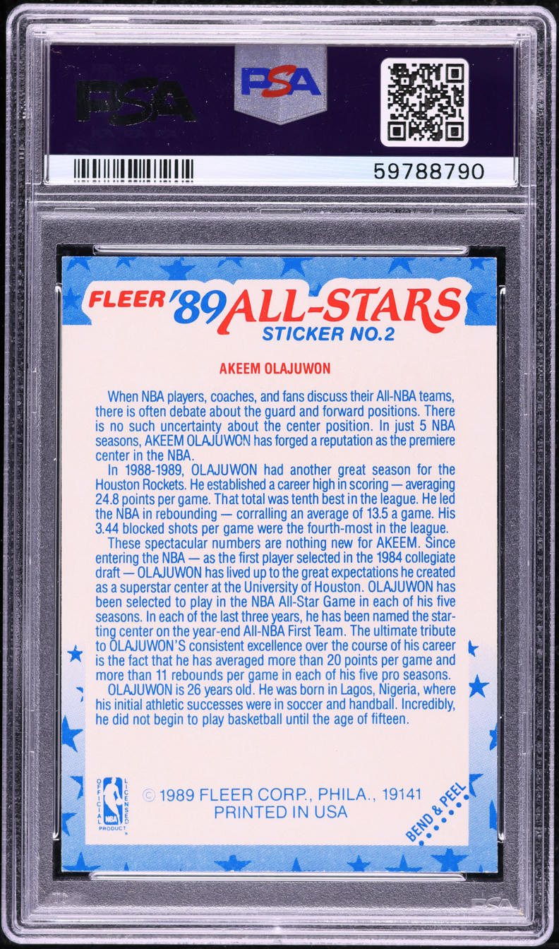 1989 Fleer Sticker Hakeem Olajuwon #2 PSA 7 NRMT