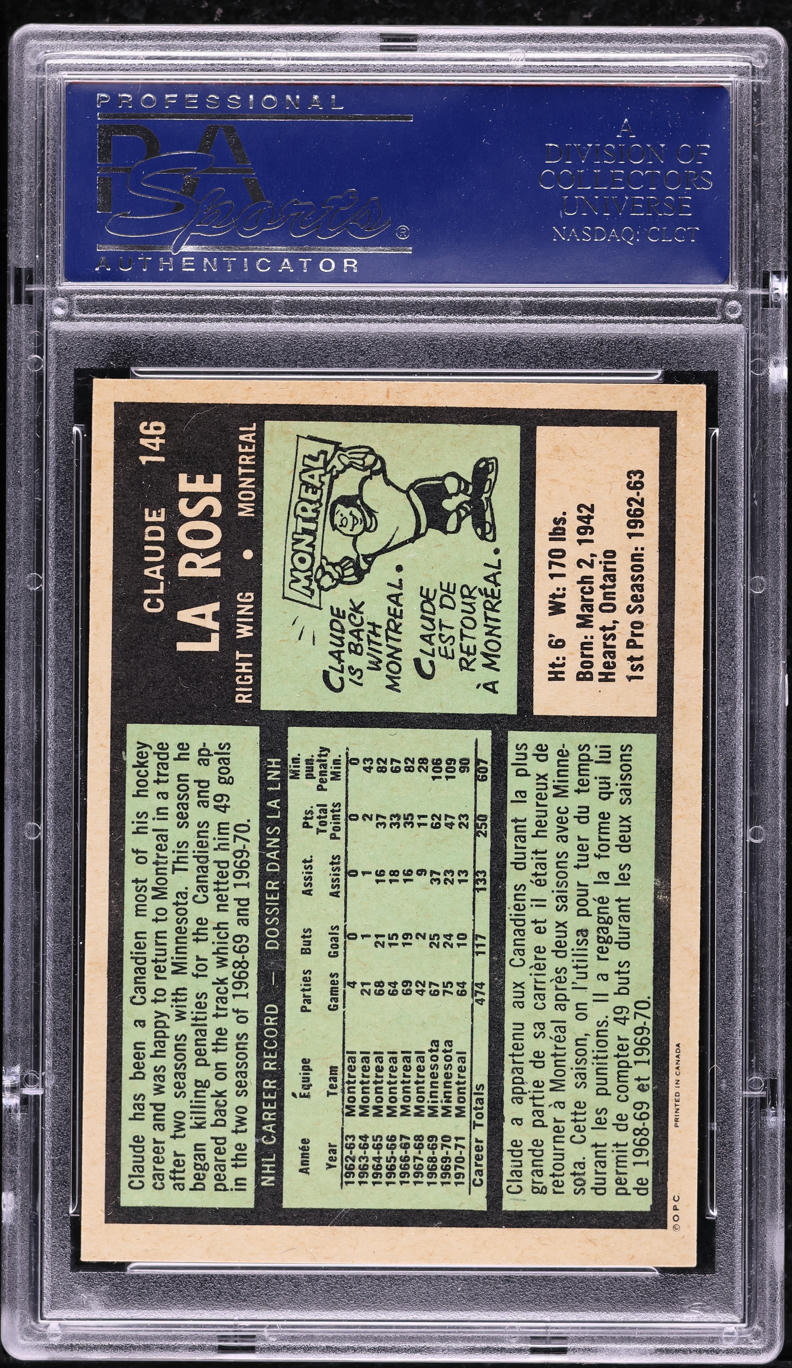 1971 O-Pee-Chee Hockey Claude La Rose #146 PSA 8 NM-MT
