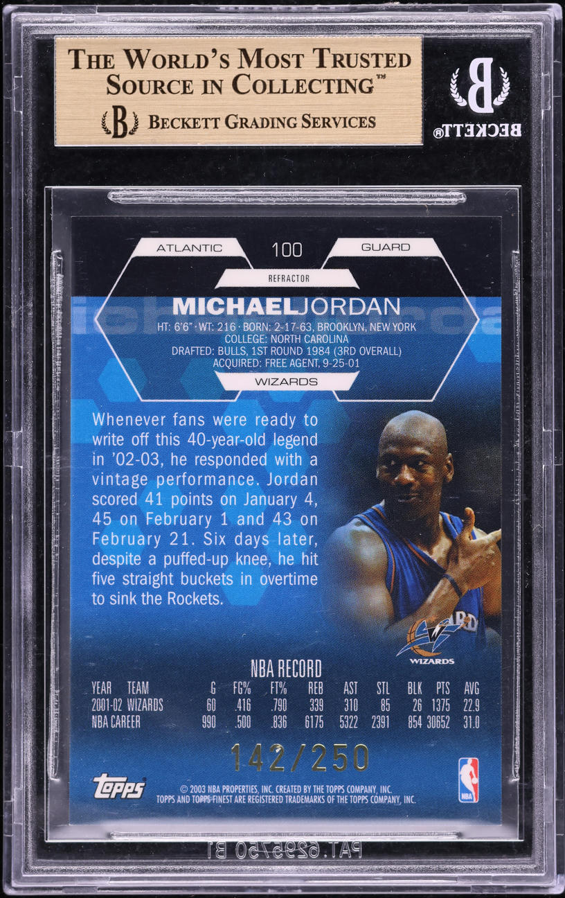 2002 Finest Basketball Refractor Michael Jordan /250 #100 BGS 9.5 GEM MINT
