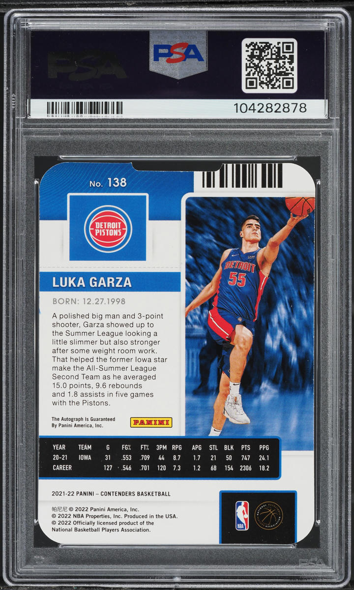 2021 Panini Contenders Stub Luka Garza ROOKIE AUTO /55 #138 PSA 8 NM-MT