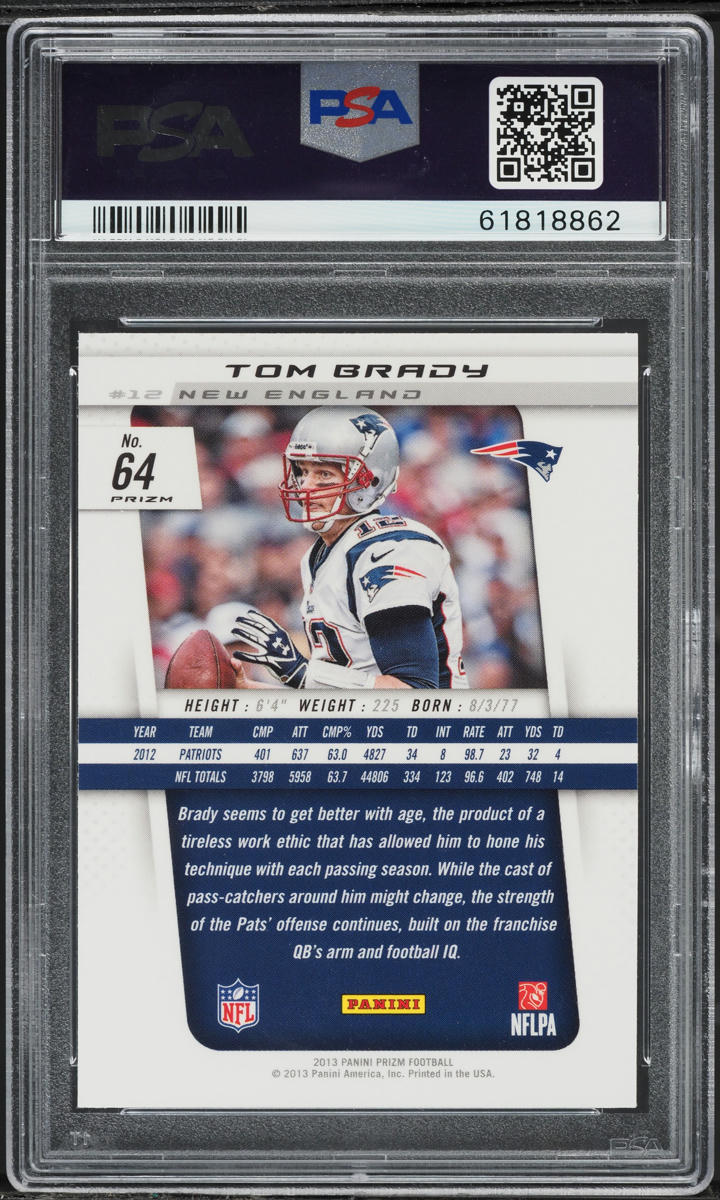 2013 Panini Prizm Blue Tom Brady #64 PSA 10 GEM MINT
