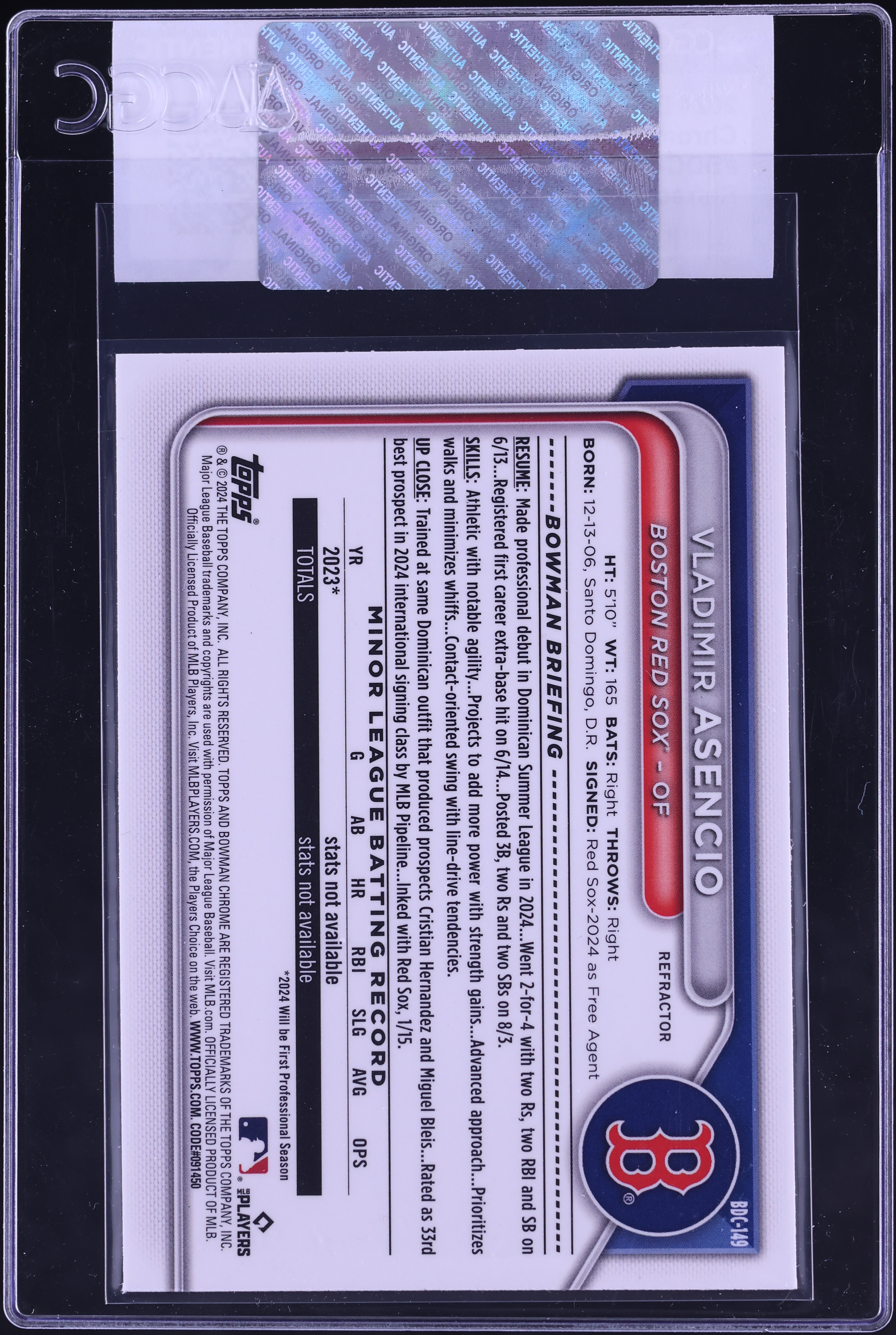 2024 Bowman Chrome Draft Refractor Vladimir Asencio PROSPECT #BDC