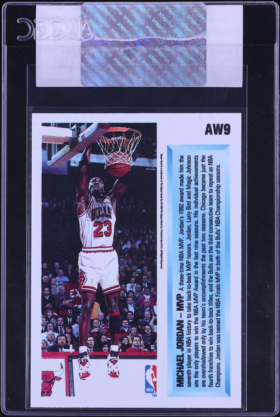 1992 Upper Deck Award Winner Holograms MVP Michael Jordan #AW9 CGC AUTH