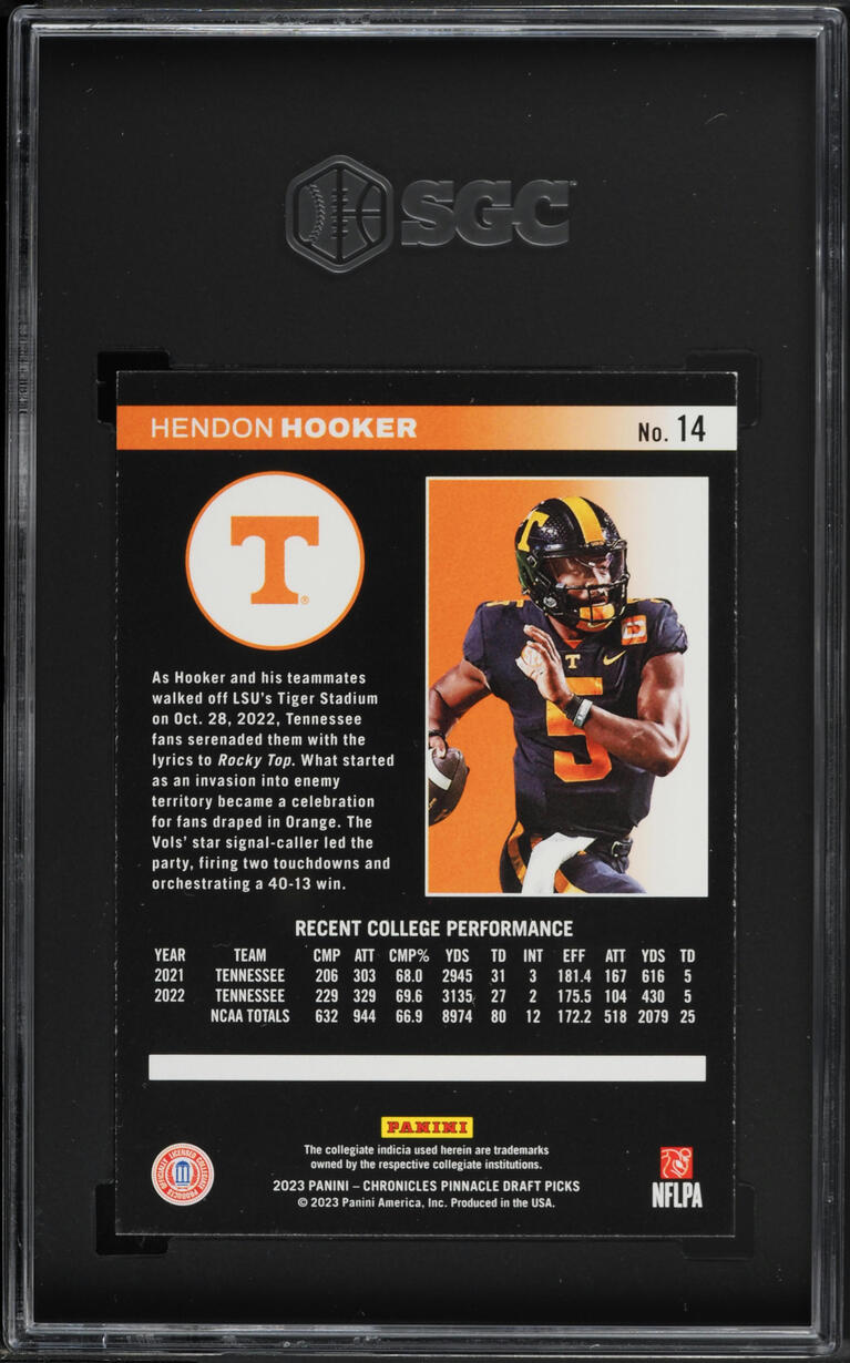 2023 Panini Chronicles Draft Picks Pinnacle Hendon Hooker ROOKIE #14 SGC 8.5