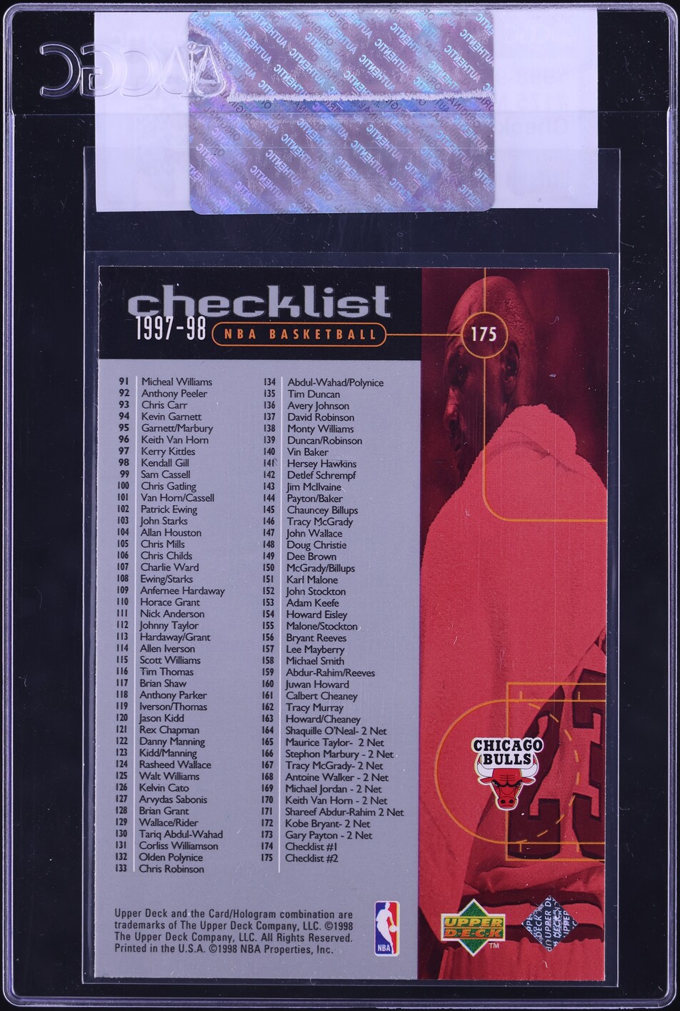 1998 Upper Deck Checklist Michael Jordan #175 CGC AUTH