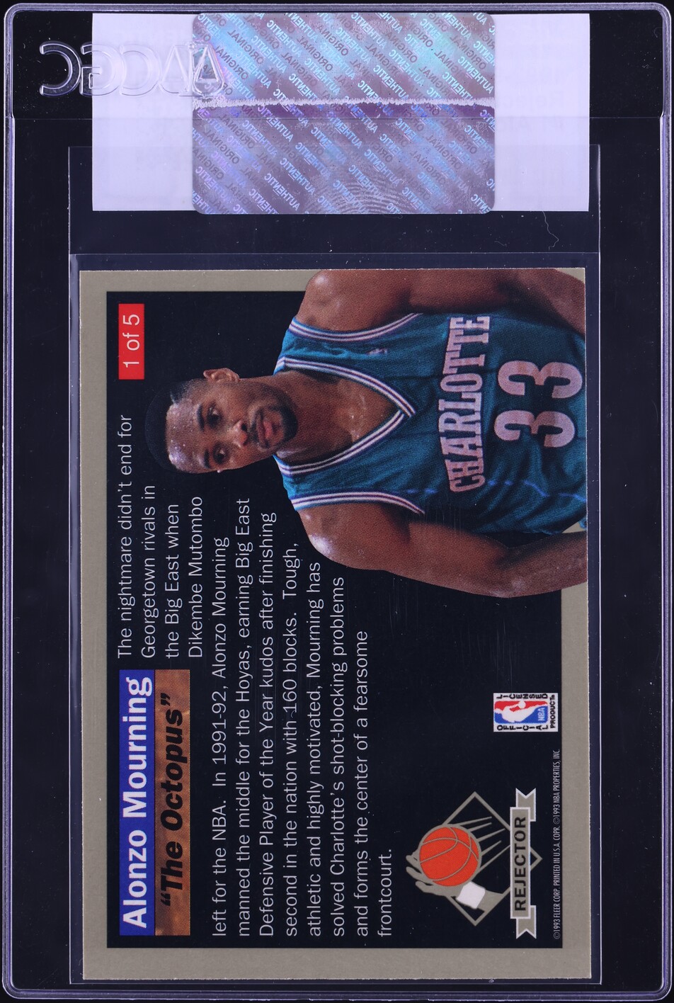 1992 Ultra Rejector Alonzo Mourning ROOKIE #1 CGC AUTH
