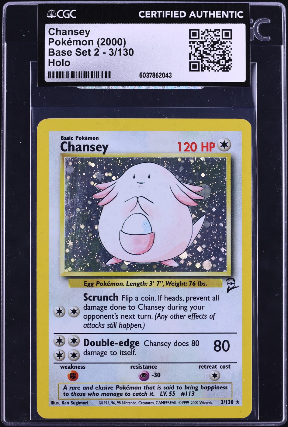 2000 Pokemon Base Set 2 Holo Chansey #3 CGC AUTH