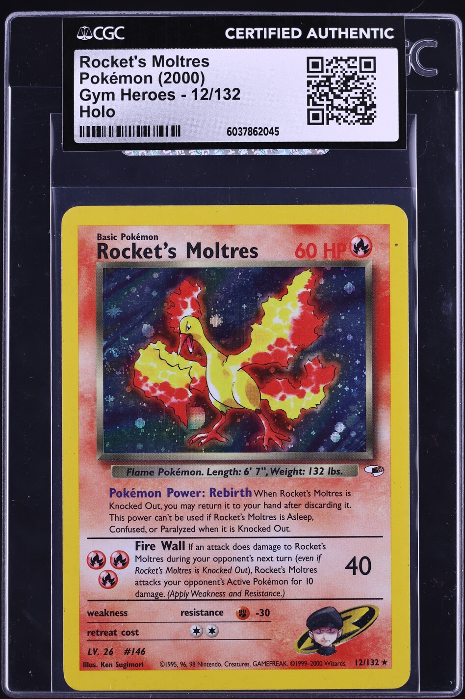 2000 Pokemon Gym Heroes Holo Rocket's Moltres #12 CGC AUTH