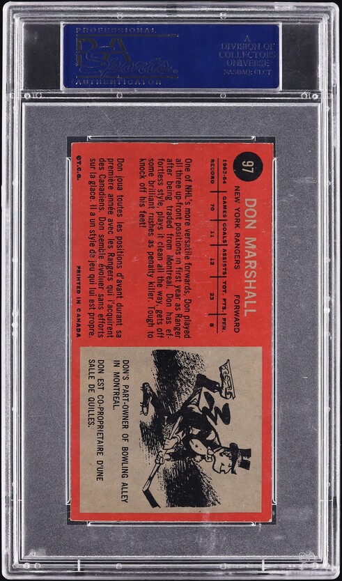 1964 Topps Hockey Don Marshall #97 PSA 6 EXMT