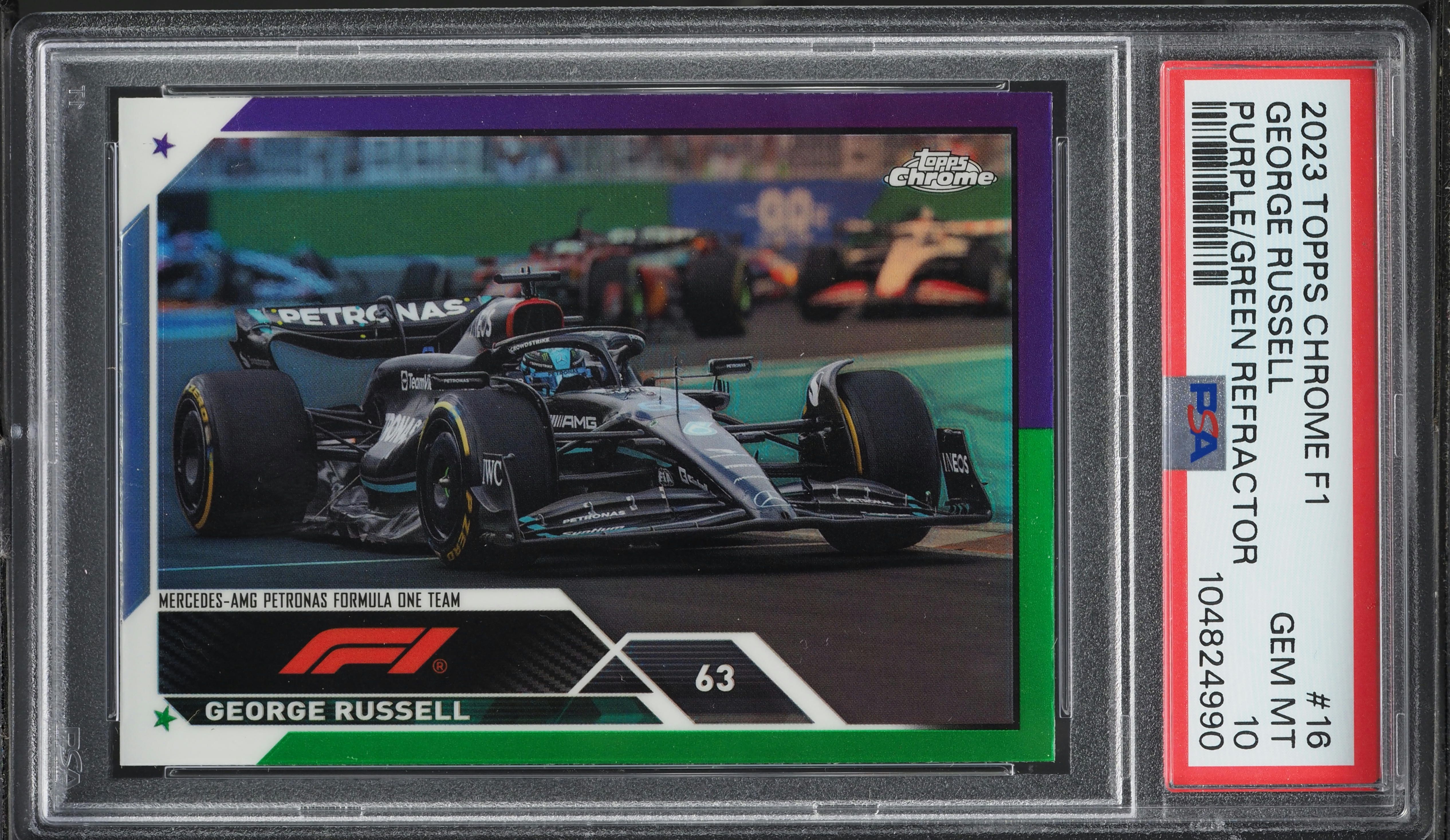 2023 Topps Chrome Formula 1 Purple Green Refractor George Russell 