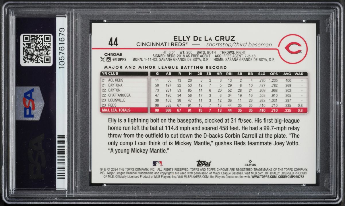 2024 Topps Chrome Elly De La Cruz SSP ROOKIE #44 PSA 9 MINT