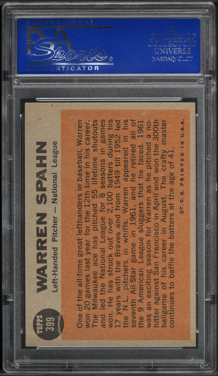 1962 Topps Warren Spahn ALL-STAR #399 PSA 8 NM-MT