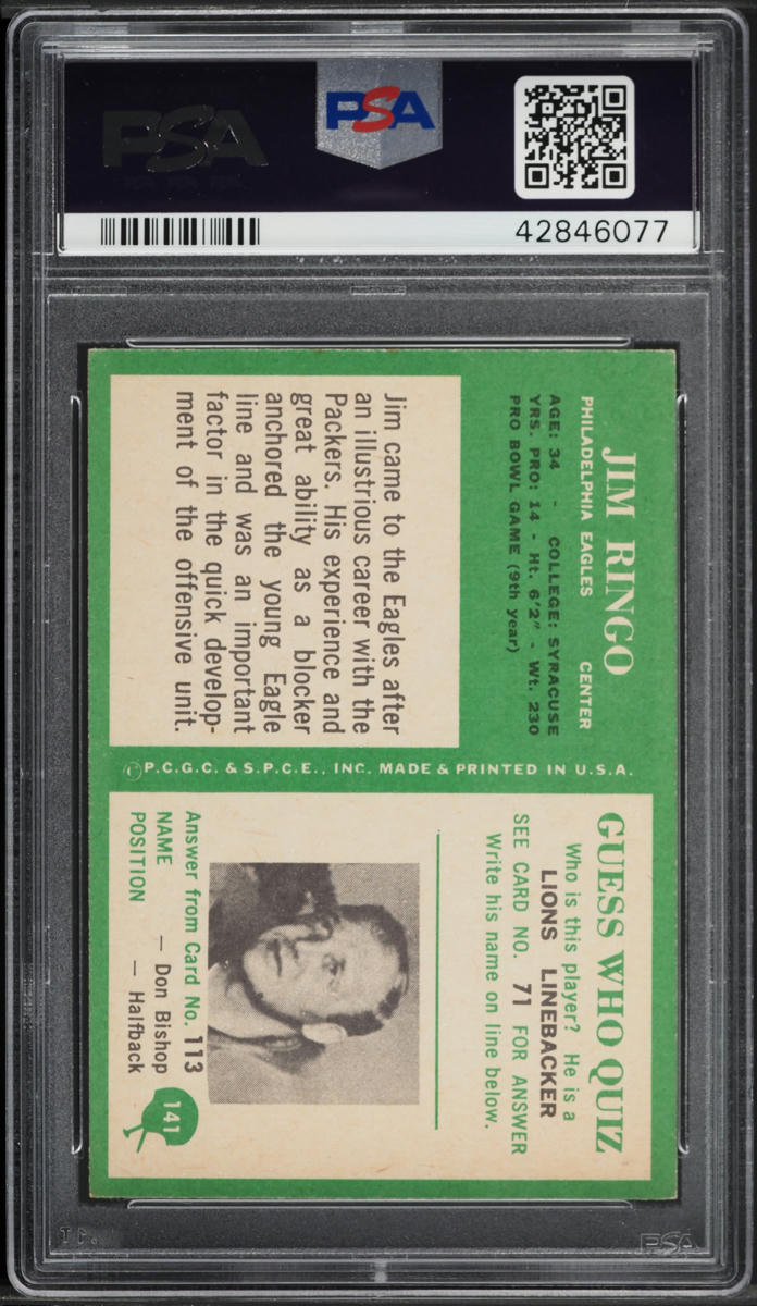 1966 Philadelphia Jim Ringo #141 PSA 8 NM-MT