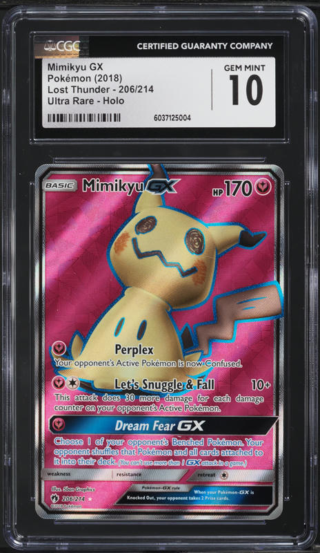 2018 Pokemon Sun & Moon Lost Thunder Full Art Mimikyu GX #206 CGC 8.5  NM-MT+ on Fanatics Collect