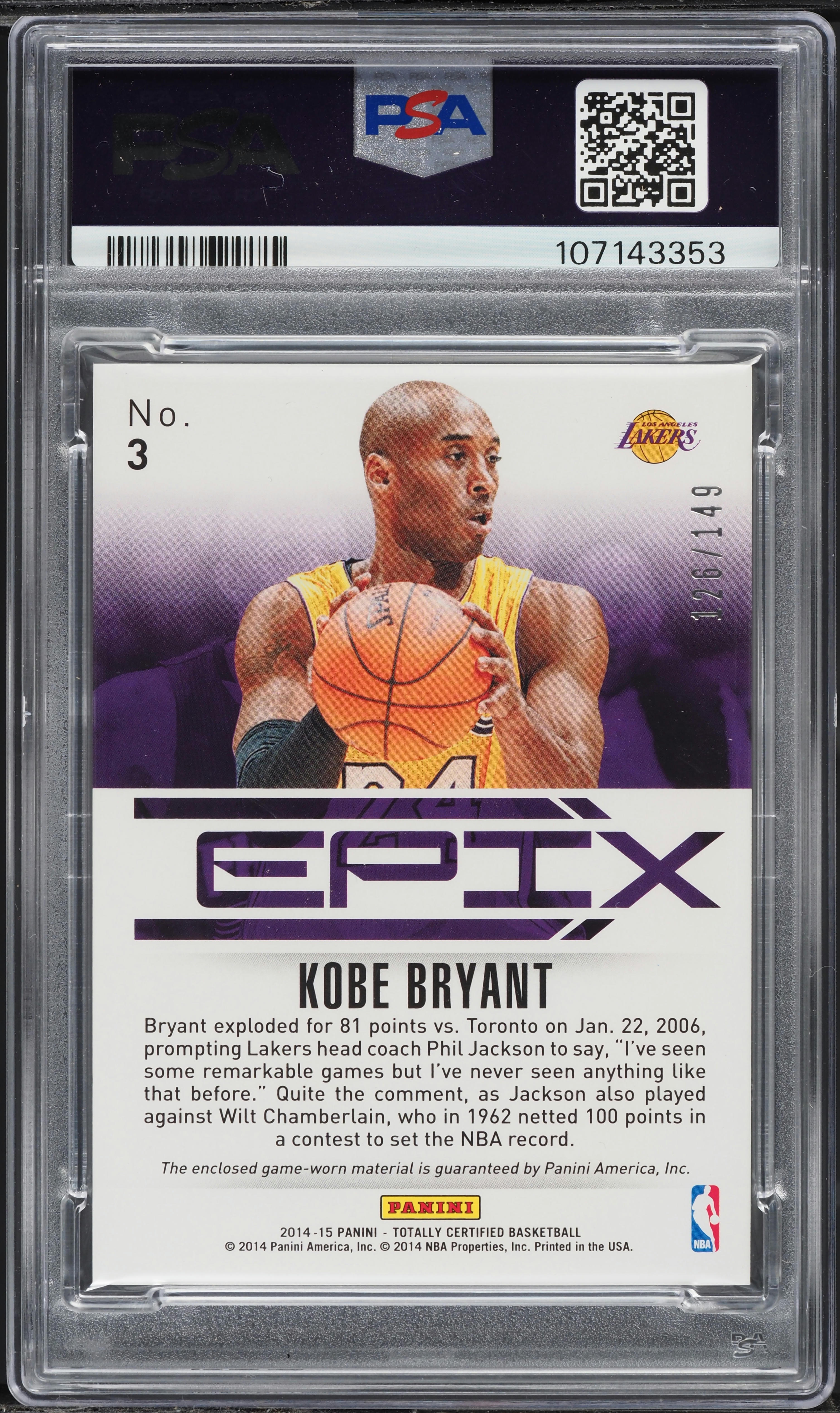 2014 Totally Certified Epix Game Blue Kobe Bryant PATCH /149 #3
