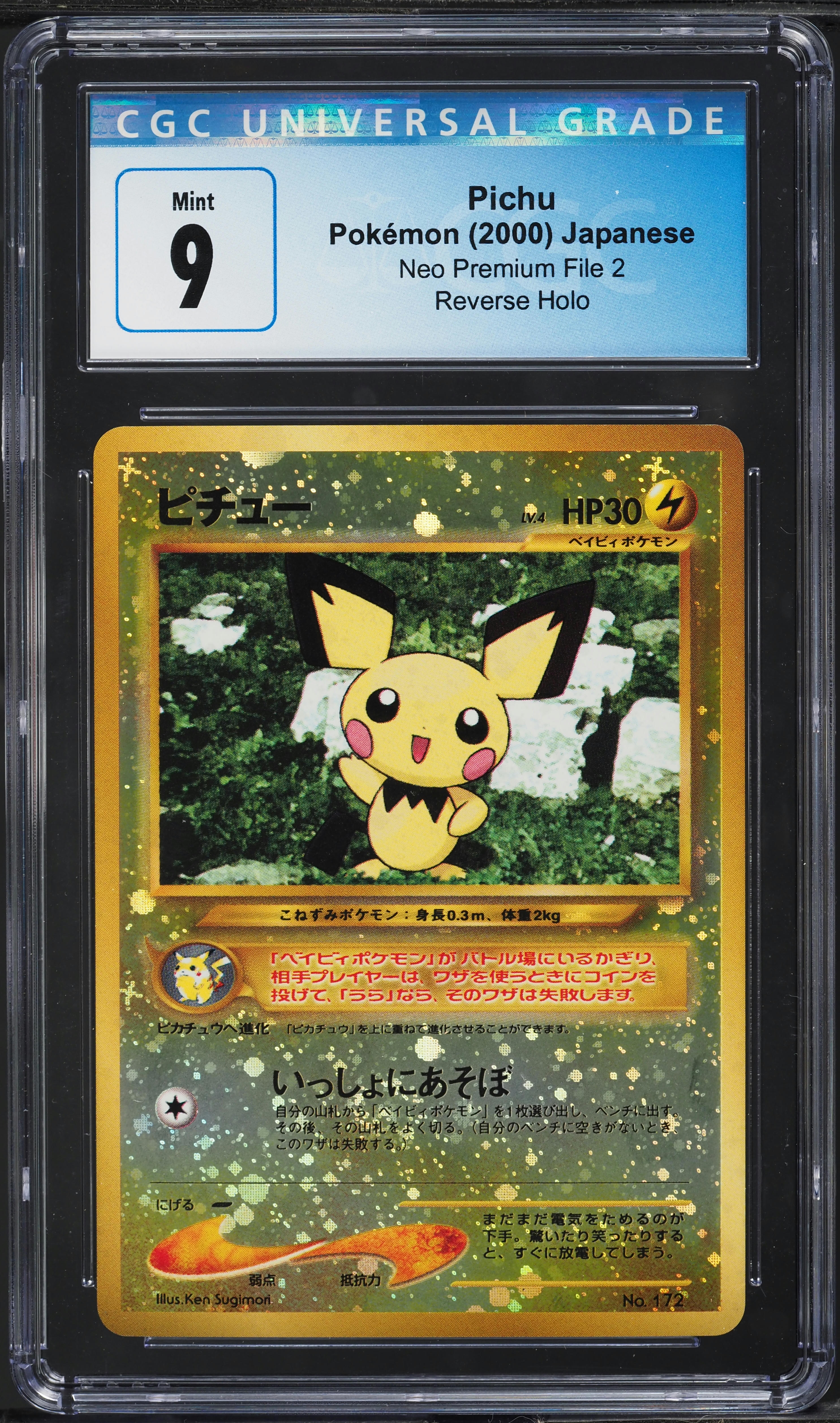 2000 Pokemon Japanese Neo Premium File 2 Reverse Holo Pichu #172