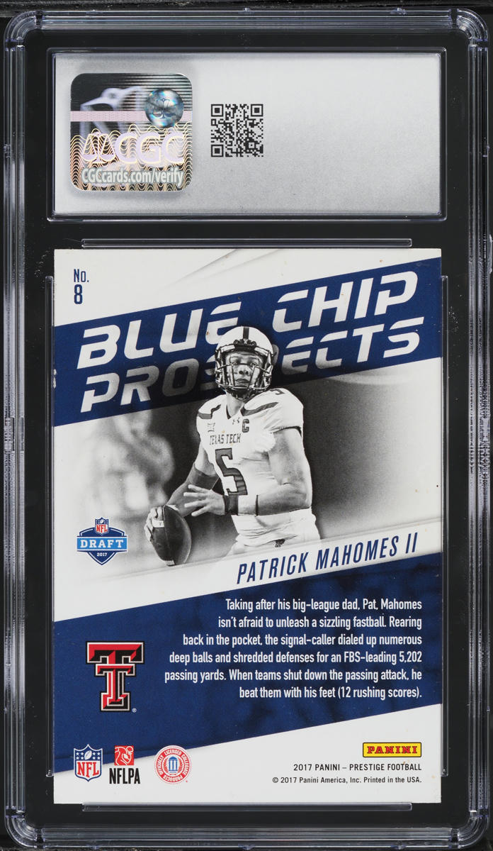 2017 Panini Prestige Blue Chip Prospects Patrick Mahomes II ROOKIE #8 CGC 5 EX