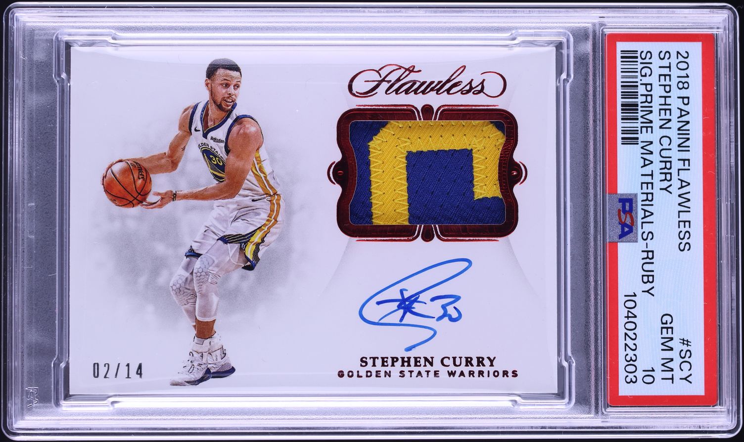 2018 Panini Flawless Prime Ruby Stephen Curry PATCH AUTO /14 #SP-SCY PSA 10 GEM