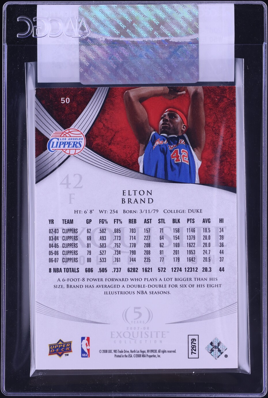 2007 Exquisite Collection Elton Brand /225 #50 CGC AUTH
