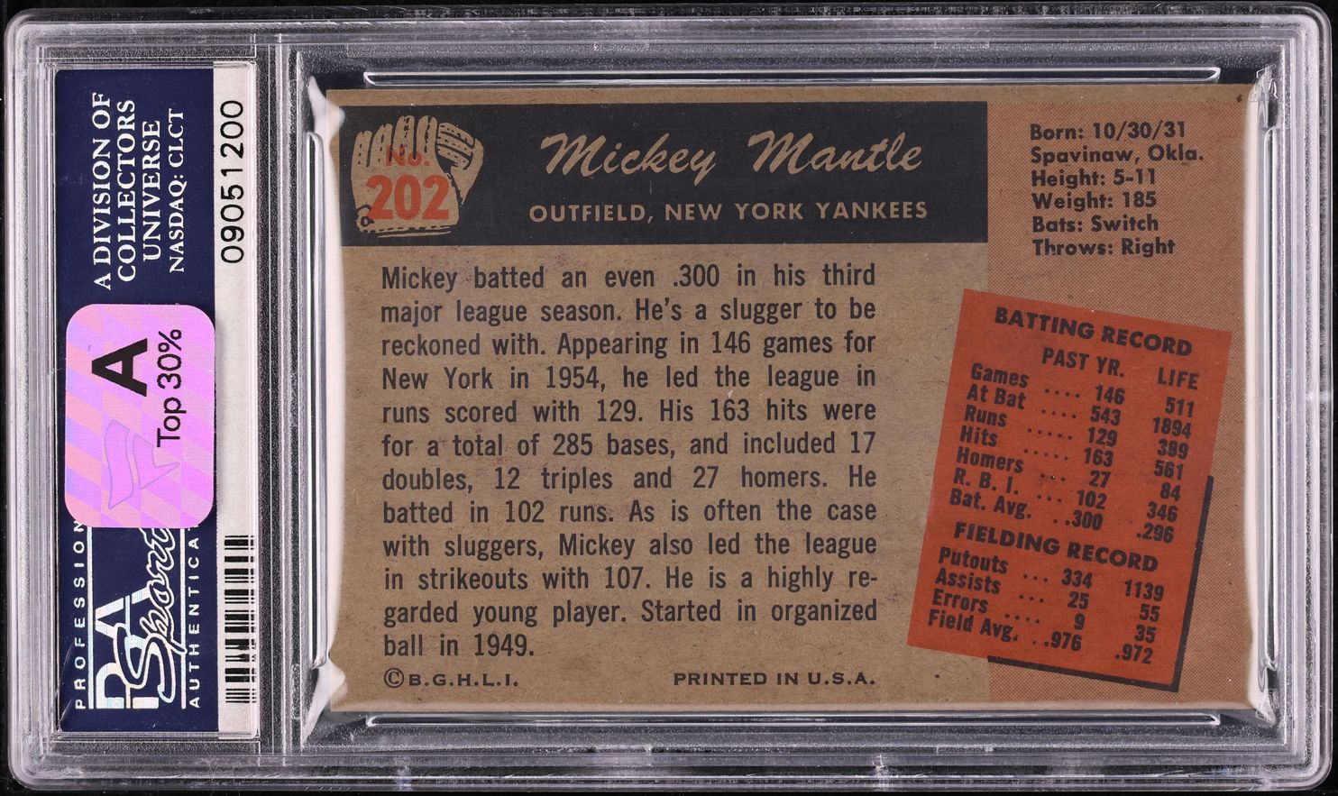 1955 Bowman Mickey Mantle #202 PSA 8 NM-MT