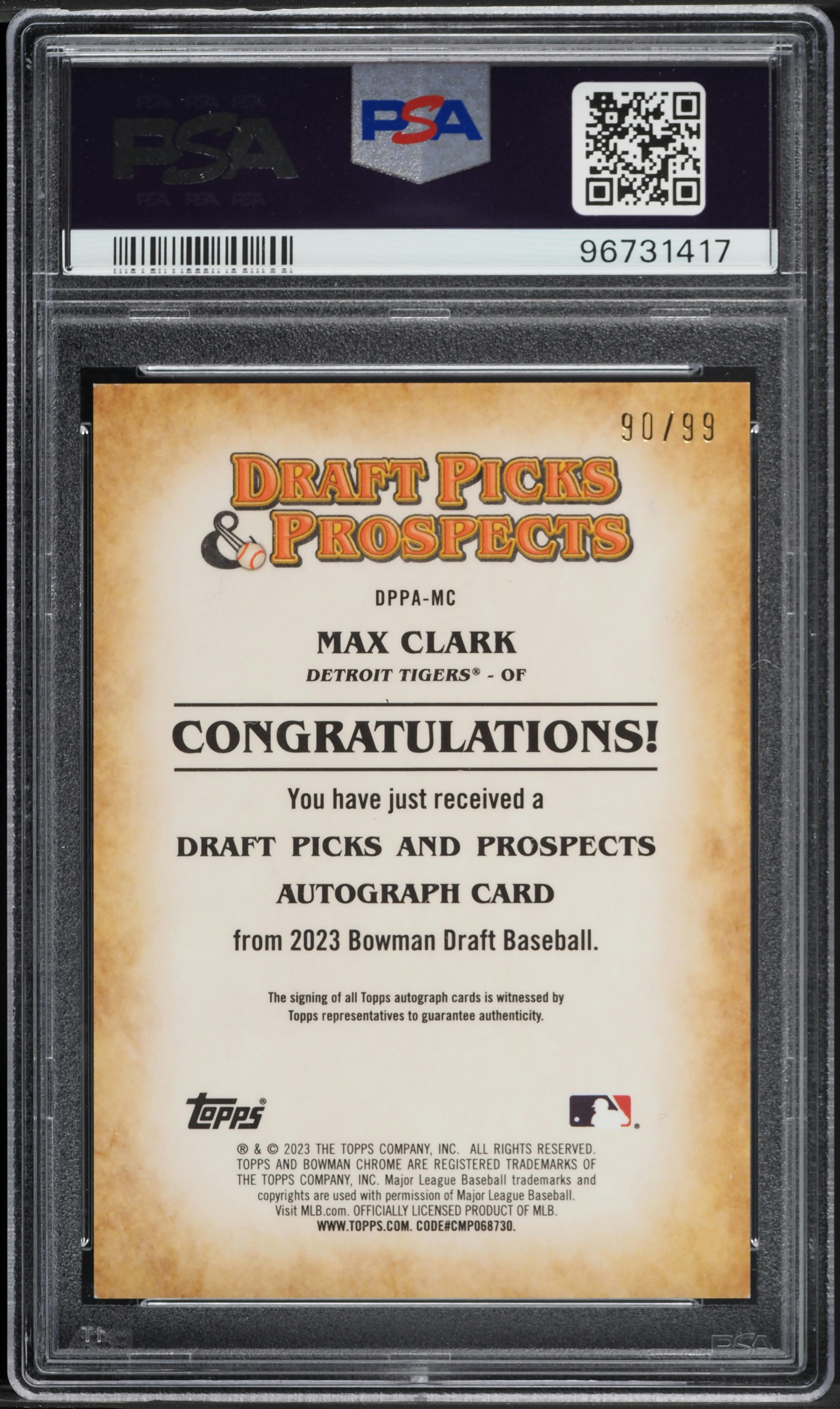 2023 Bowman Draft Draft Picks & Prospects Max Clark PROSPECT AUTO 