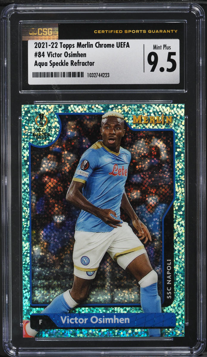 2021 Topps Chrome Merlin UEFA Aqua Speckle Victor Osimhen /199 #84 CSG 9.5 MINT+