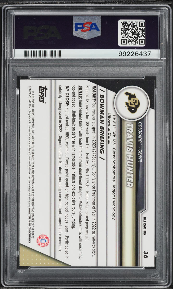 2023 Bowman Chrome University Refractor Travis Hunter ROOKIE #36 PSA 10 GEM MINT