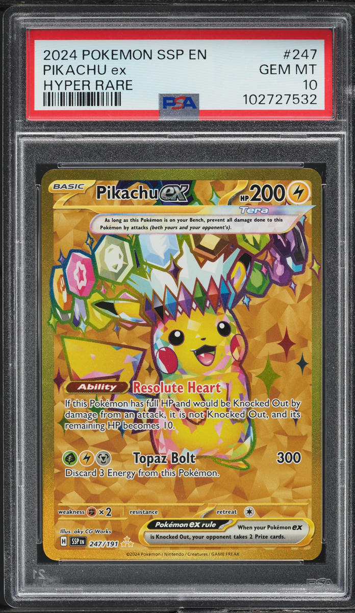 2024 ピカチュウex ULTRA RARE GEM MT 10 2024 Pokemon Ssp En Surging Sparks Hyper Rare Pikachu Ex #247 PSA