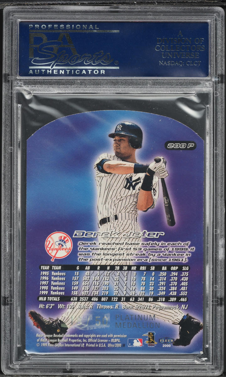 2000 Ultra Platinum Medallion Derek Jeter /50 #200P PSA 8 NM-MT