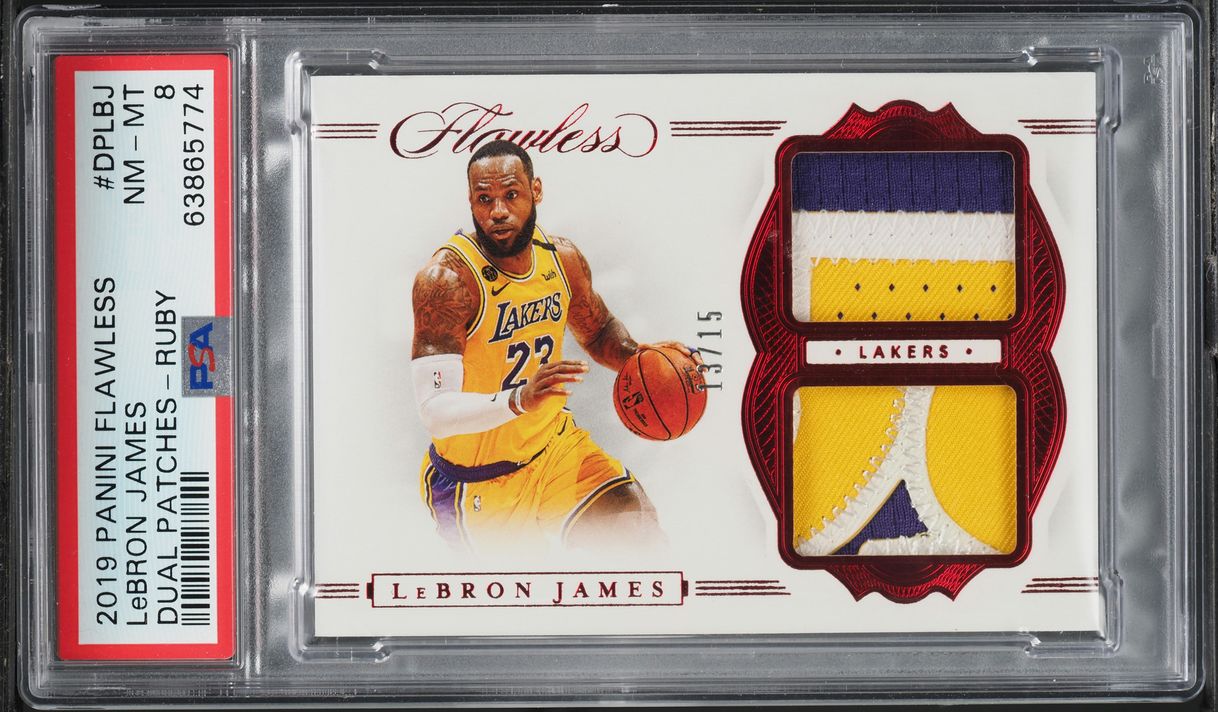 2019 Panini Flawless Dual Ruby LeBron James PATCH /15 #DPLBJ PSA 8 NM-MT