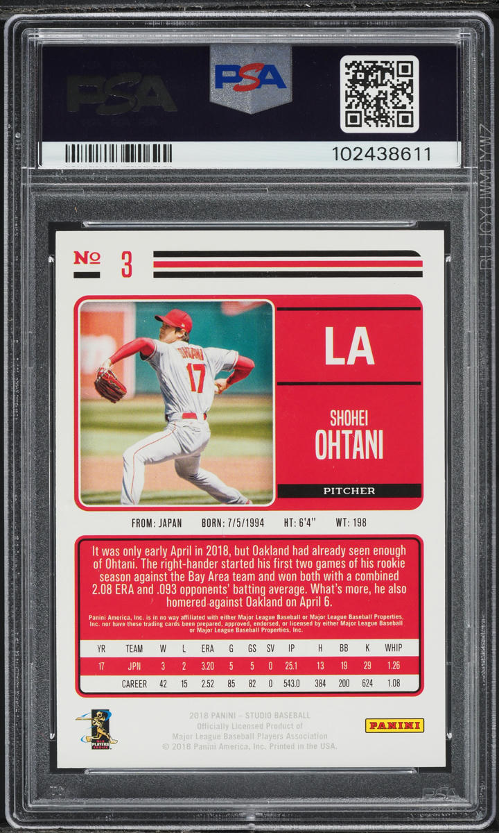 2018 Panini Chronicles Studio Shohei Ohtani ROOKIE #3 PSA 10 GEM MINT