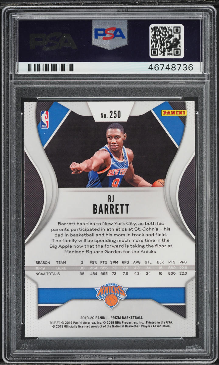 2019 Panini Prizm RJ Barrett ROOKIE #250 PSA 10 GEM MINT on