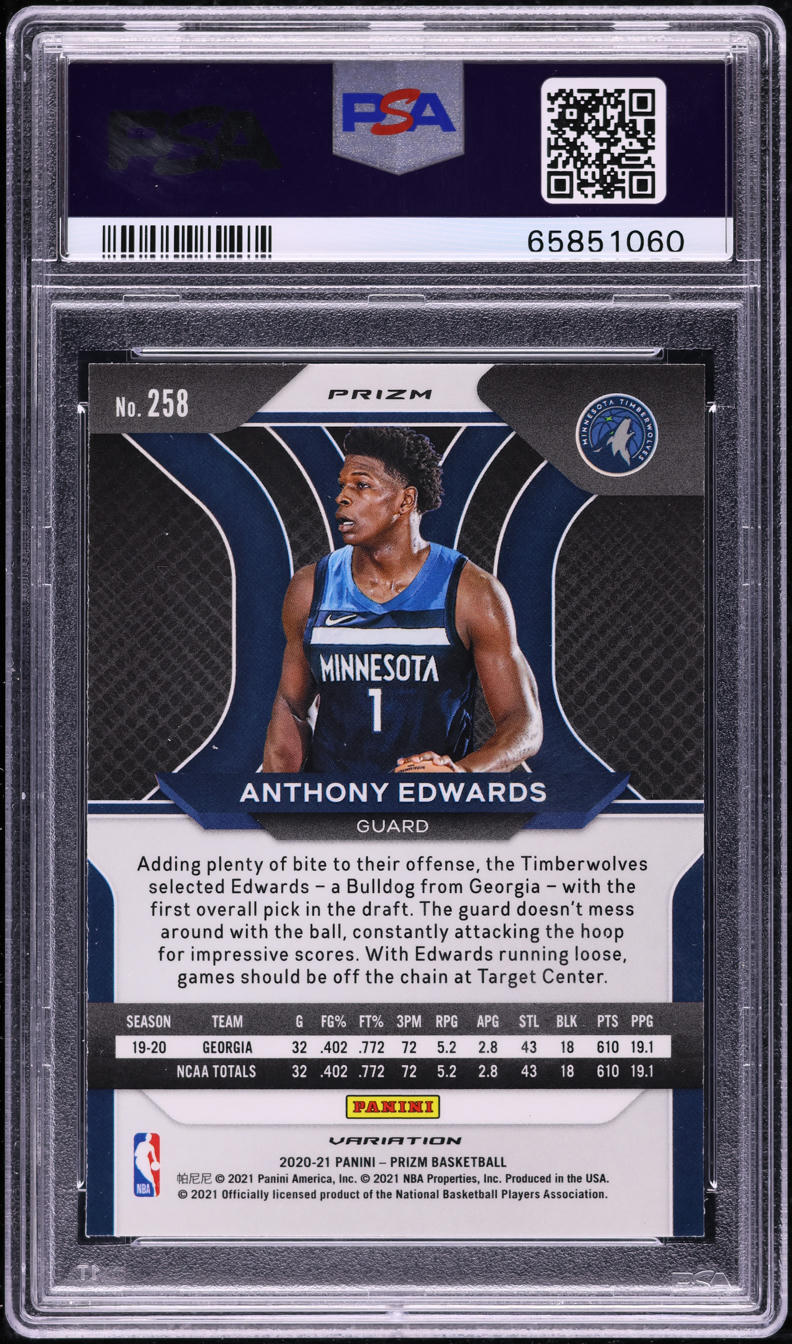 2020 Panini Prizm Fast Break Variation Anthony Edwards ROOKIE #258 PSA 10 GEM
