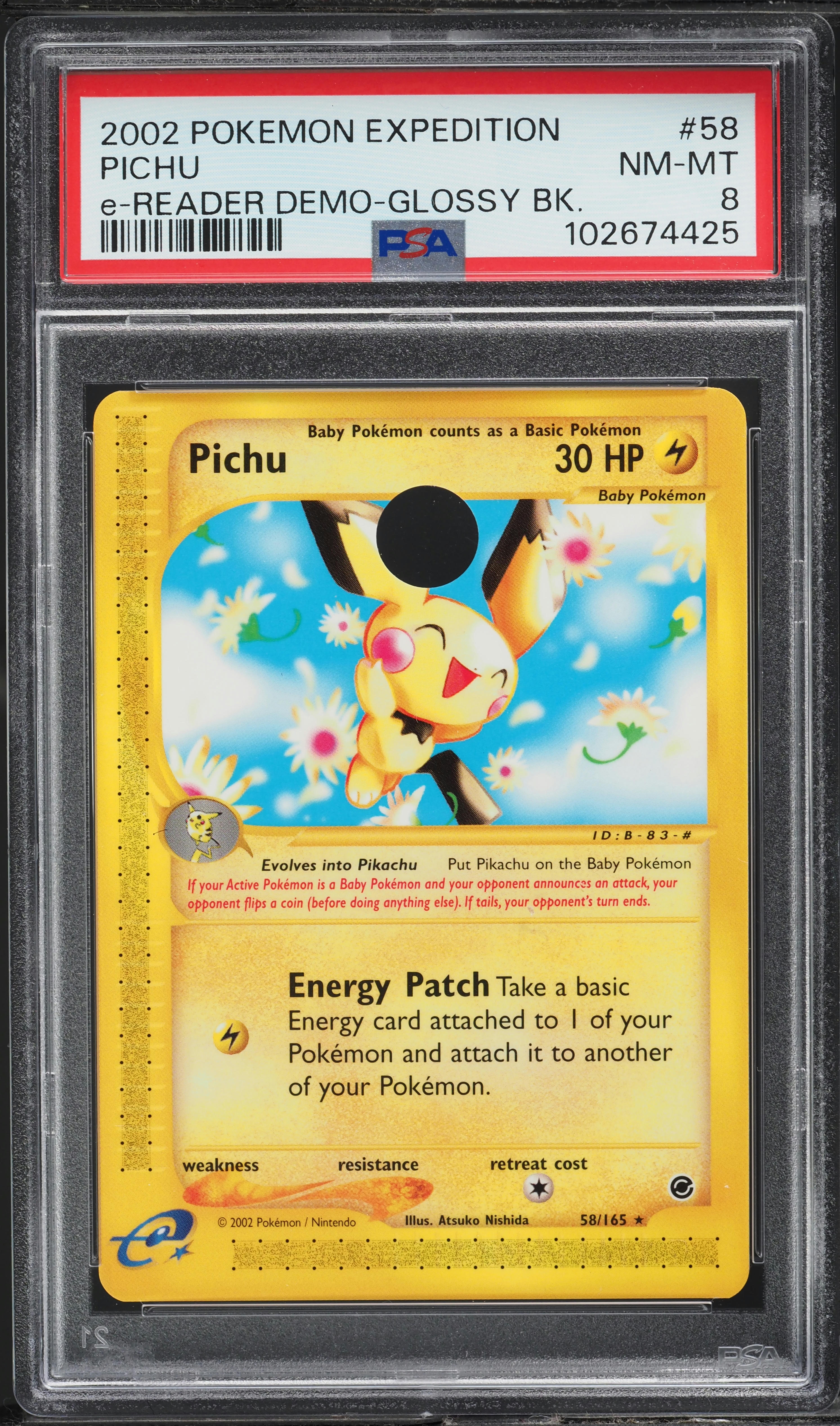 2002 Pokemon Expedition E-Reader Demo Glossy Pichu #58 PSA 8 NM-MT