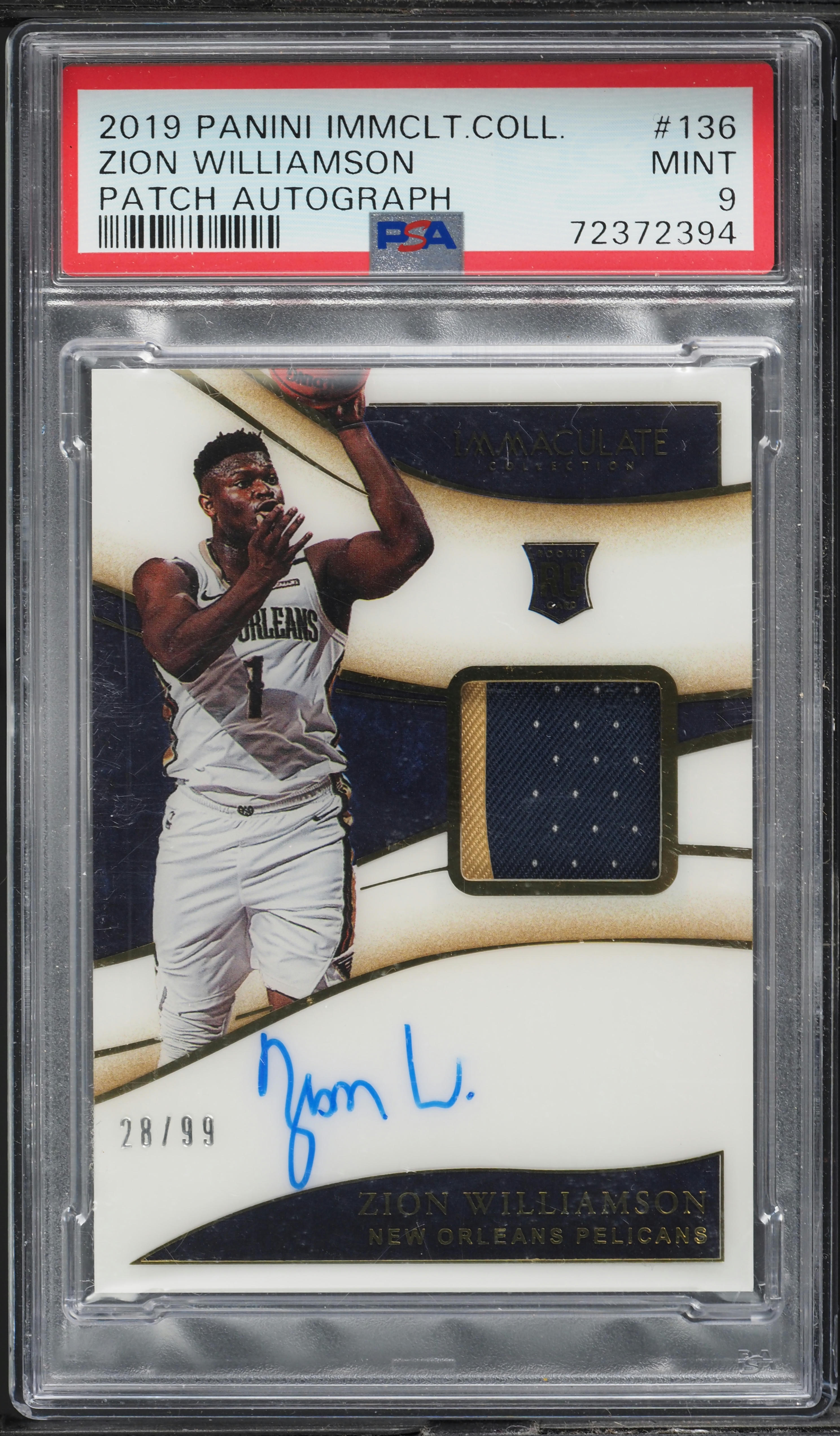 2019 Immaculate Collection Zion Williamson ROOKIE PATCH AUTO /99
