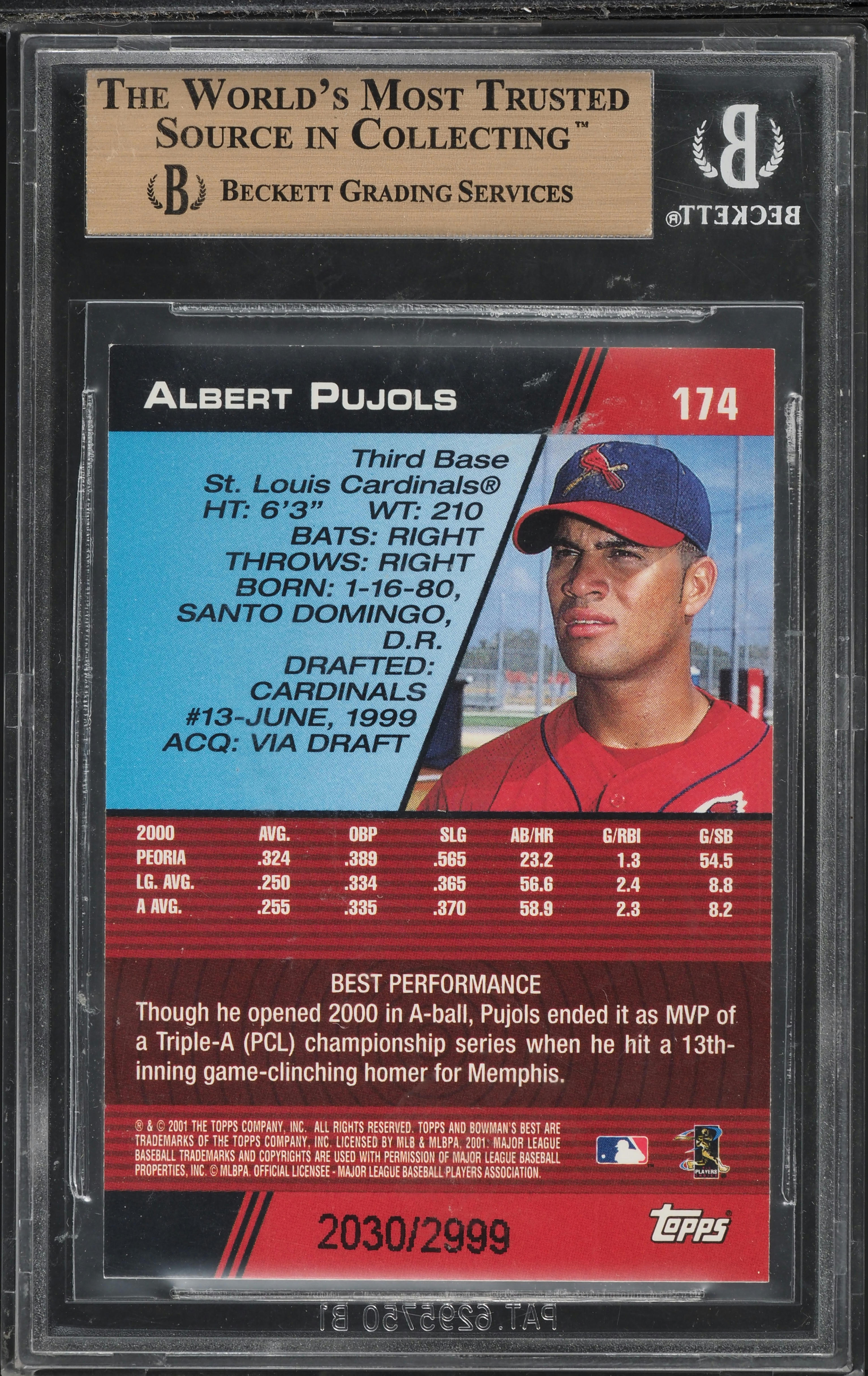 2001 Bowman's Best Albert Pujols ROOKIE /2999 #174 BGS 9.5 GEM
