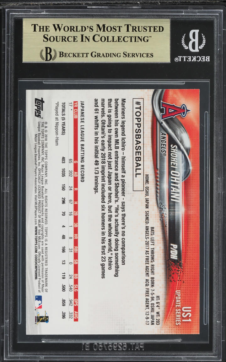 2018 Topps Update Shohei Ohtani ROOKIE #US1 BGS 9.5 GEM MINT