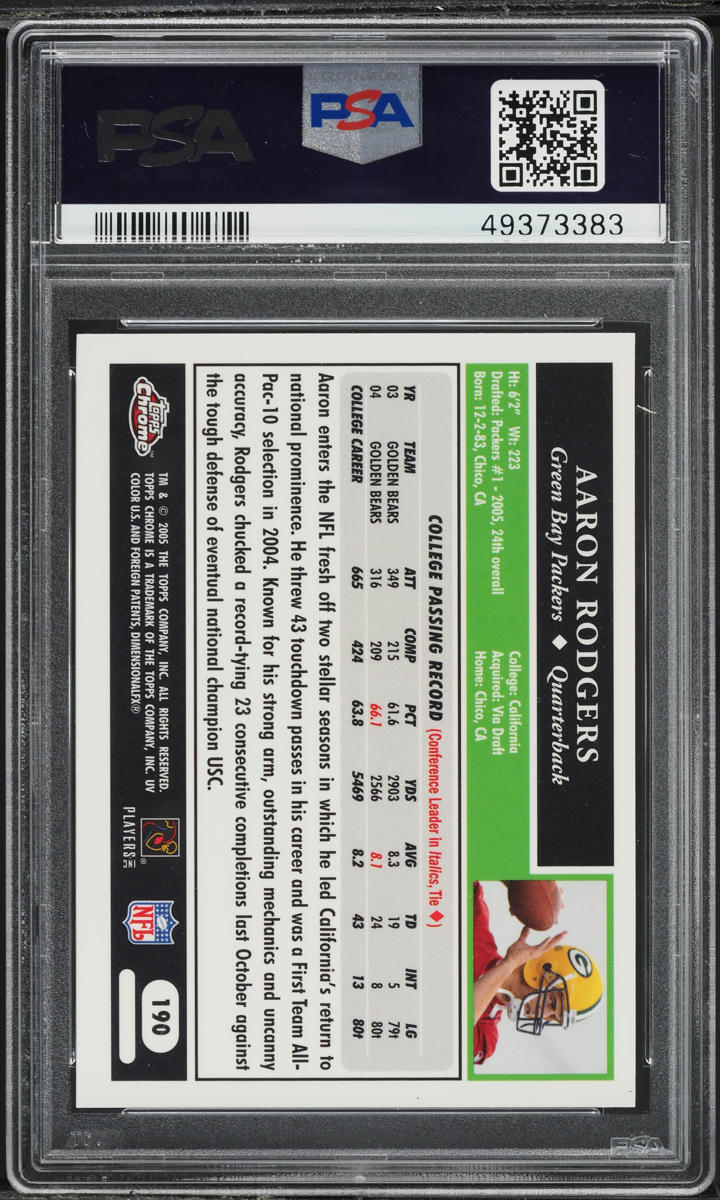 2005 Topps Chrome Aaron Rodgers ROOKIE #190 PSA 9 MINT
