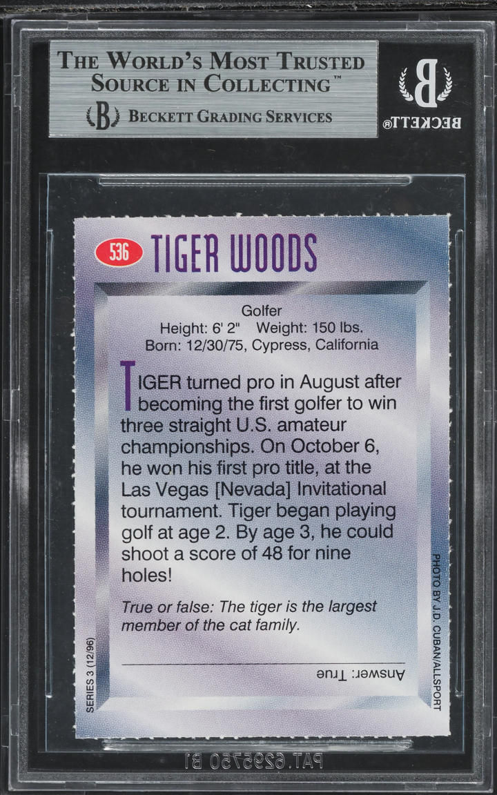 1996 Sports Illustrated For Kids Tiger Woods ROOKIE #536 BGS 9 MINT