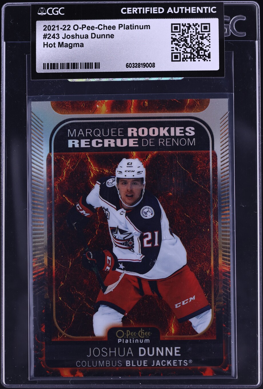 2021 O-Pee-Chee Platinum Hot Magma Joshua Dunne ROOKIE /499 #243 CGC AUTH