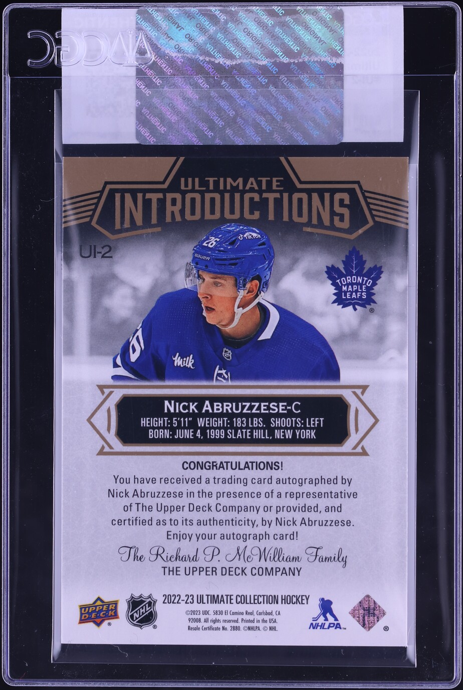 2022 Ultimate Collection Introductions Nick Abruzzese ROOKIE AUTO #UI-2 CGC AUTH