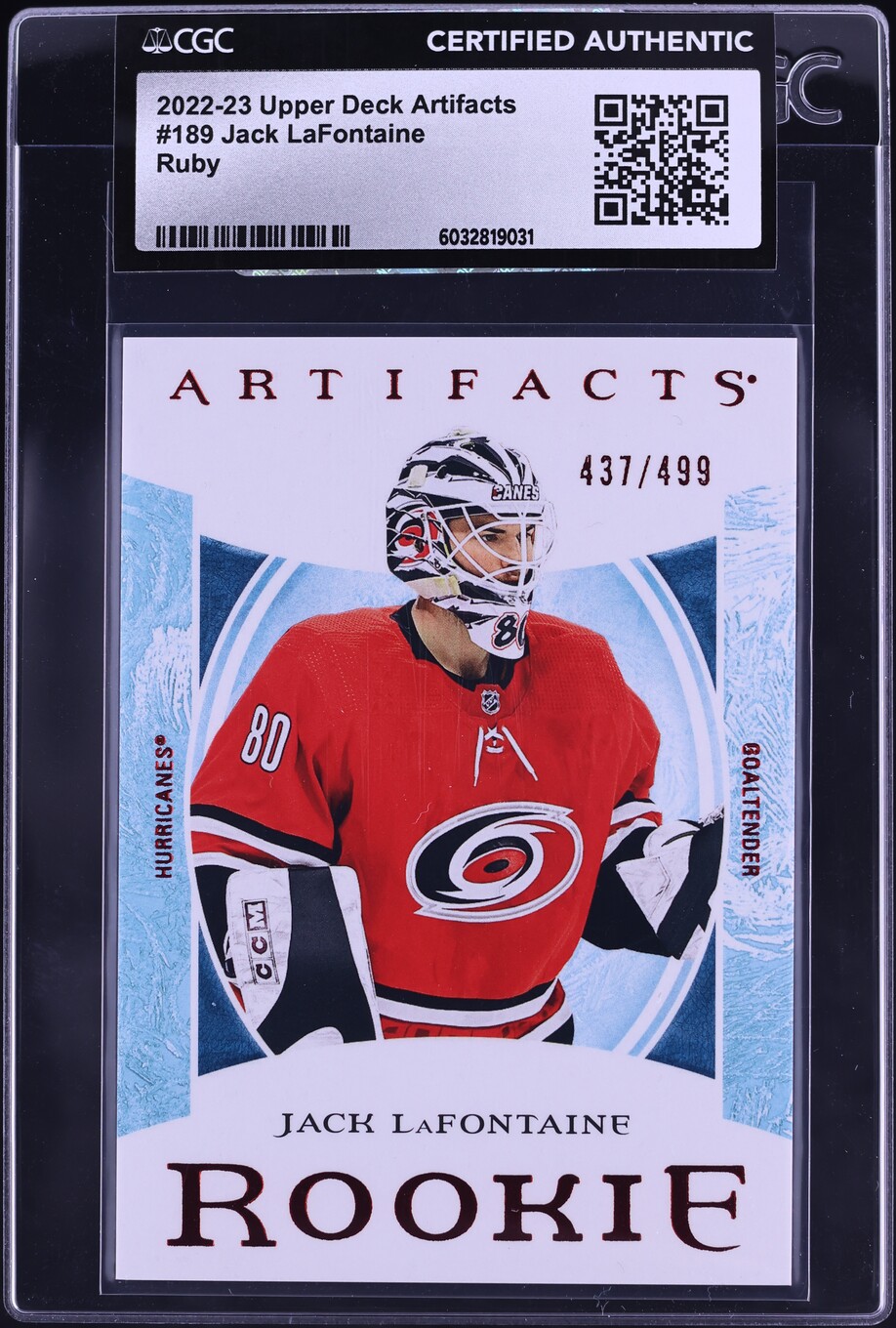 2022 Upper Deck Artifacts Ruby Jack LaFontaine ROOKIE /499 #189 CGC AUTH