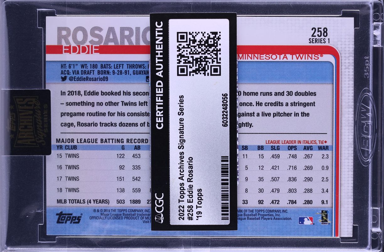 2022 Topps Archives Signature Series '19 Eddie Rosario AUTO /64 #258 CGC AUTH