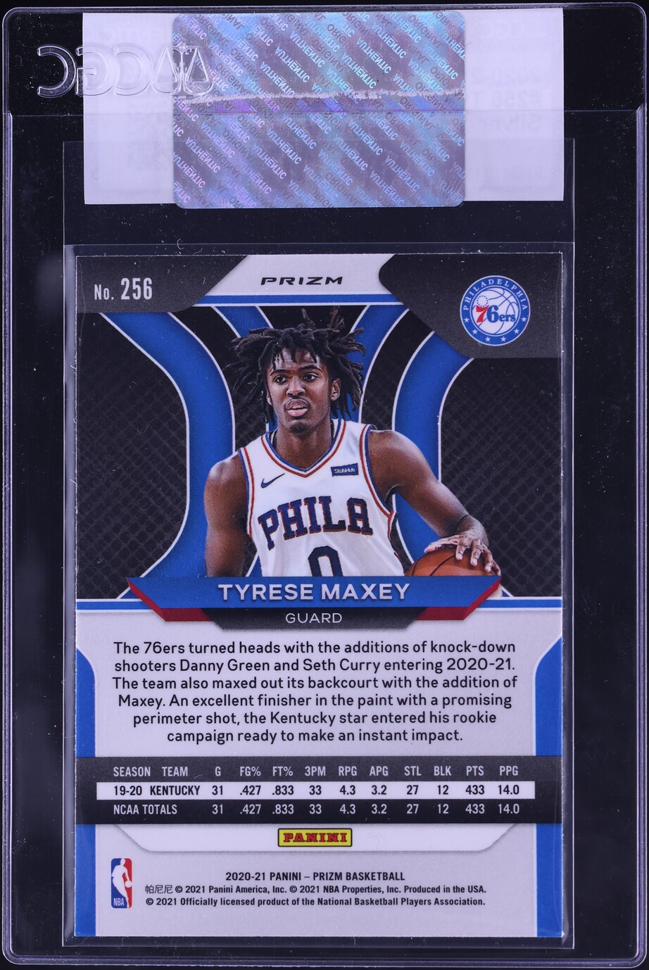 2020 Panini Prizm Silver Tyrese Maxey ROOKIE #256 CGC AUTH