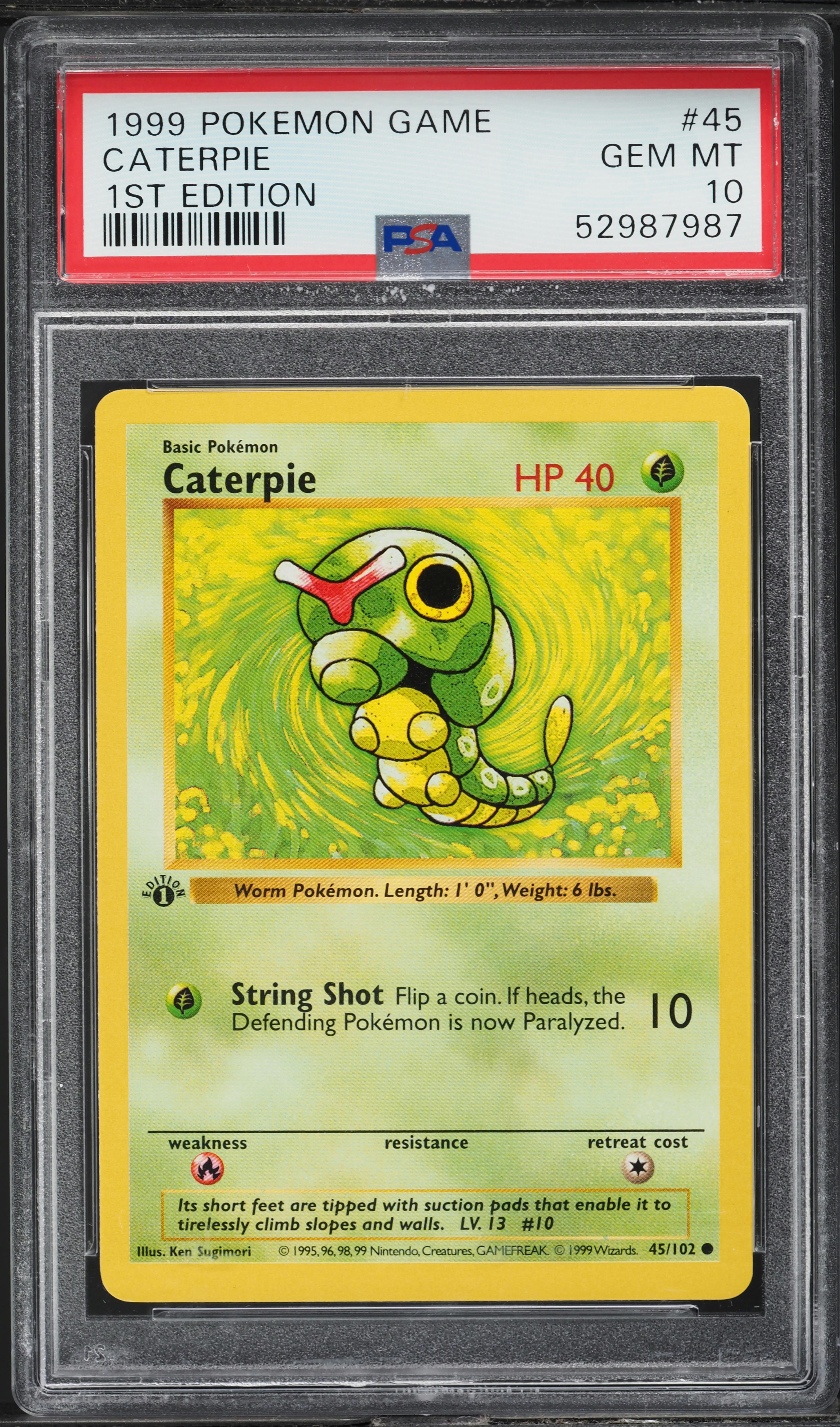1999 Pokemon Base Set Shadowless 1st Edition Caterpie #45 PSA 10